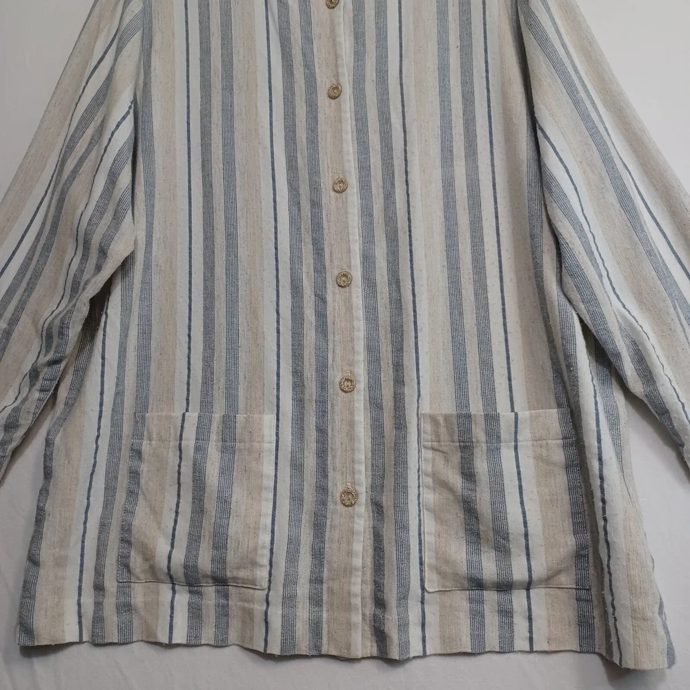 Alfred Dunner Tunic Womens 22W Linen Blend Striped Coastal‎ Relaxed Lagenlook